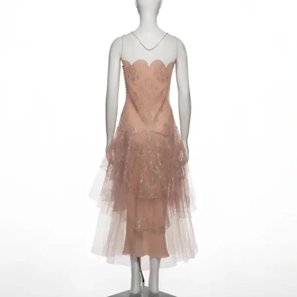 Blush Lace Tulle Evening Gown - Picture 10 of 12